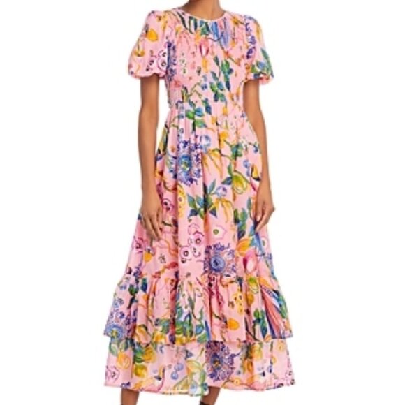 Banjanan Dresses & Skirts - Banjanan Quant Smocked Floral Flare Midi Dress Size M Charcoal